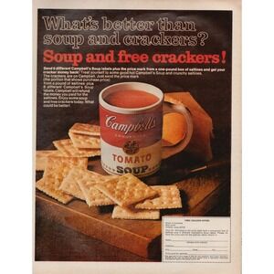 Campbell's‎ Tomato Soup Free Crackers Promotion Vintage Magazine Print Ad 1970